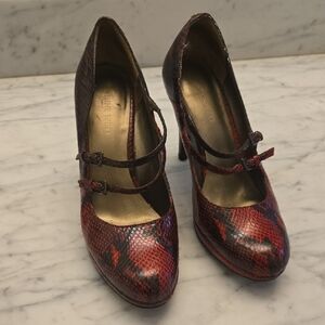 Nine West Red and Black Snake Print Heels